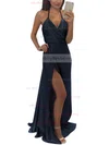 A-line Halter Silk-like Satin Floor-length Split Front Prom Dresses Sale #sale020104588