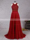 A-line Scoop Neck Chiffon Floor-length Beading Prom Dresses Sale #sale020104608