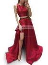 A-line Scoop Neck Satin Sweep Train Prom Dresses Sale #sale020104803