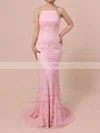 Sheath/Column Scoop Neck Lace Sweep Train Prom Dresses Sale #sale020104813