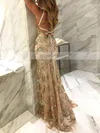 Trumpet/Mermaid V-neck Tulle Sweep Train Sequins Prom Dresses Sale #sale020104817