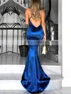 Trumpet/Mermaid V-neck Silk-like Satin Sweep Train Ruffles Prom Dresses Sale #sale020104819