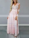 A-line V-neck Silk-like Satin Floor-length Appliques Lace Prom Dresses Sale #sale020104820