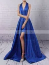 A-line Halter Satin Floor-length Split Front Prom Dresses Sale #sale020104823