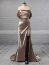 Sheath/Column Off-the-shoulder Silk-like Satin Sweep Train Ruffles Prom Dresses Sale #sale020104841