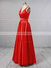 Satin V-neck Princess Floor-length Prom Dresses Sale #sale020104903