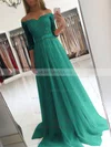 A-line Off-the-shoulder Tulle Floor-length Appliques Lace Prom Dresses Sale #sale020104905