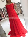 A-line Off-the-shoulder Tulle Floor-length Appliques Lace Prom Dresses Sale #sale020104905