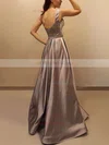 Princess V-neck Satin Sweep Train Sashes / Ribbons Prom Dresses Sale #sale020104908