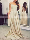 A-line Off-the-shoulder Silk-like Satin Sweep Train Sashes / Ribbons Prom Dresses Sale #sale020104929