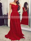 A-line Off-the-shoulder Silk-like Satin Sweep Train Sashes / Ribbons Prom Dresses Sale #sale020104929