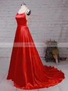 A-line Scoop Neck Silk-like Satin Sweep Train Pockets Prom Dresses Sale #sale020105078