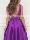 Princess V-neck Satin Sweep Train Pockets Prom Dresses Sale #sale020105088