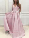 Princess V-neck Satin Sweep Train Pockets Prom Dresses Sale #sale020105088