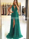 A-line Scoop Neck Chiffon Sweep Train Appliques Lace Prom Dresses Sale #sale020105184
