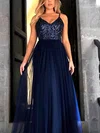 A-line V-neck Tulle Floor-length Sequins Prom Dresses Sale #sale020105254