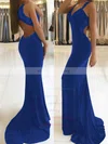 Trumpet/Mermaid V-neck Jersey Sweep Train Appliques Lace Prom Dresses Sale #sale020105264