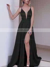 A-line V-neck Silk-like Satin Sweep Train Split Front Prom Dresses Sale #sale020105281