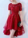 A-line Scoop Neck Tulle Asymmetrical Appliques Lace Prom Dresses Sale #sale020105383