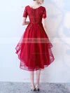 A-line Scoop Neck Tulle Asymmetrical Appliques Lace Prom Dresses Sale #sale020105383