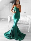 Trumpet/Mermaid V-neck Silk-like Satin Sweep Train Prom Dresses Sale #sale020105487