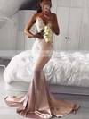 Trumpet/Mermaid V-neck Silk-like Satin Sweep Train Appliques Lace Prom Dresses Sale #sale020105512