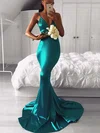 Trumpet/Mermaid V-neck Silk-like Satin Sweep Train Prom Dresses Sale #sale020105513