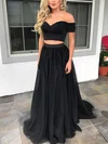 A-line Off-the-shoulder Tulle Sweep Train Prom Dresses Sale #sale020105689