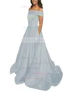 Princess Off-the-shoulder Satin Sweep Train Pockets Prom Dresses Sale #sale020105710
