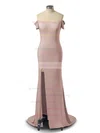 Sheath/Column Off-the-shoulder Jersey Sweep Train Split Front Prom Dresses Sale #sale020105720