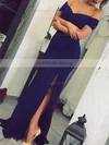 Trumpet/Mermaid Off-the-shoulder Silk-like Satin Sweep Train Split Front Prom Dresses Sale #sale020105741