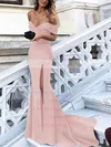 Trumpet/Mermaid Off-the-shoulder Silk-like Satin Sweep Train Split Front Prom Dresses Sale #sale020105741