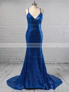 Trumpet/Mermaid V-neck Sequined Sweep Train Prom Dresses Sale #sale020105807