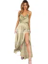 Sheath/Column Cowl Neck Silk-like Satin Ankle-length Split Front Prom Dresses Sale #sale020106046