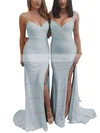 Sheath/Column V-neck Jersey Sweep Train Ruffles Prom Dresses Sale #sale020106089