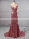 Trumpet/Mermaid V-neck Sequined Sweep Train Prom Dresses Sale #sale020106169