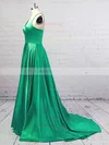 A-line V-neck Silk-like Satin Sweep Train Split Front Prom Dresses Sale #sale020106381