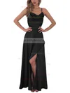 A-line Cowl Neck Silk-like Satin Floor-length Split Front Prom Dresses Sale #sale020106441