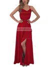 A-line Cowl Neck Silk-like Satin Floor-length Split Front Prom Dresses Sale #sale020106441