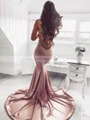 Trumpet/Mermaid V-neck Silk-like Satin Sweep Train Ruffles Prom Dresses Sale #sale020106463