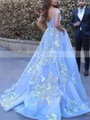 Ball Gown Off-the-shoulder Tulle Sweep Train Appliques Lace Prom Dresses Sale #sale020106469