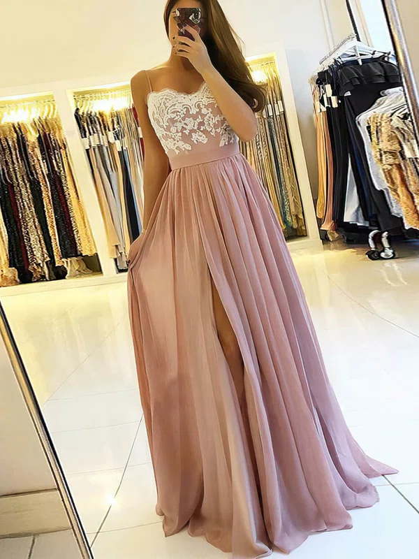 A-line V-neck Chiffon Floor-length Appliques Lace Prom Dresses Sale #sale020106471