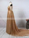 A-line V-neck Glitter Sweep Train Prom Dresses Sale #sale020106528
