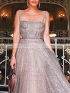 A-line Square Neckline Glitter Floor-length Prom Dresses Sale #sale020106553