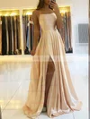 A-line Square Neckline Silk-like Satin Sweep Train Split Front Prom Dresses Sale #sale020106858