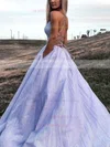 A-line V-neck Glitter Sweep Train Pockets Prom Dresses Sale #sale020106870