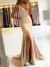 Trumpet/Mermaid Cowl Neck Stretch Crepe Sweep Train Split Front Prom Dresses Sale #sale020106917