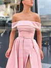 A-line Off-the-shoulder Satin Sweep Train Sashes / Ribbons Prom Dresses Sale #sale020106951
