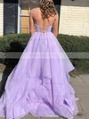 Ball Gown V-neck Glitter Sweep Train Tiered Prom Dresses Sale #sale020107129