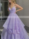 Ball Gown V-neck Glitter Sweep Train Tiered Prom Dresses Sale #sale020107129